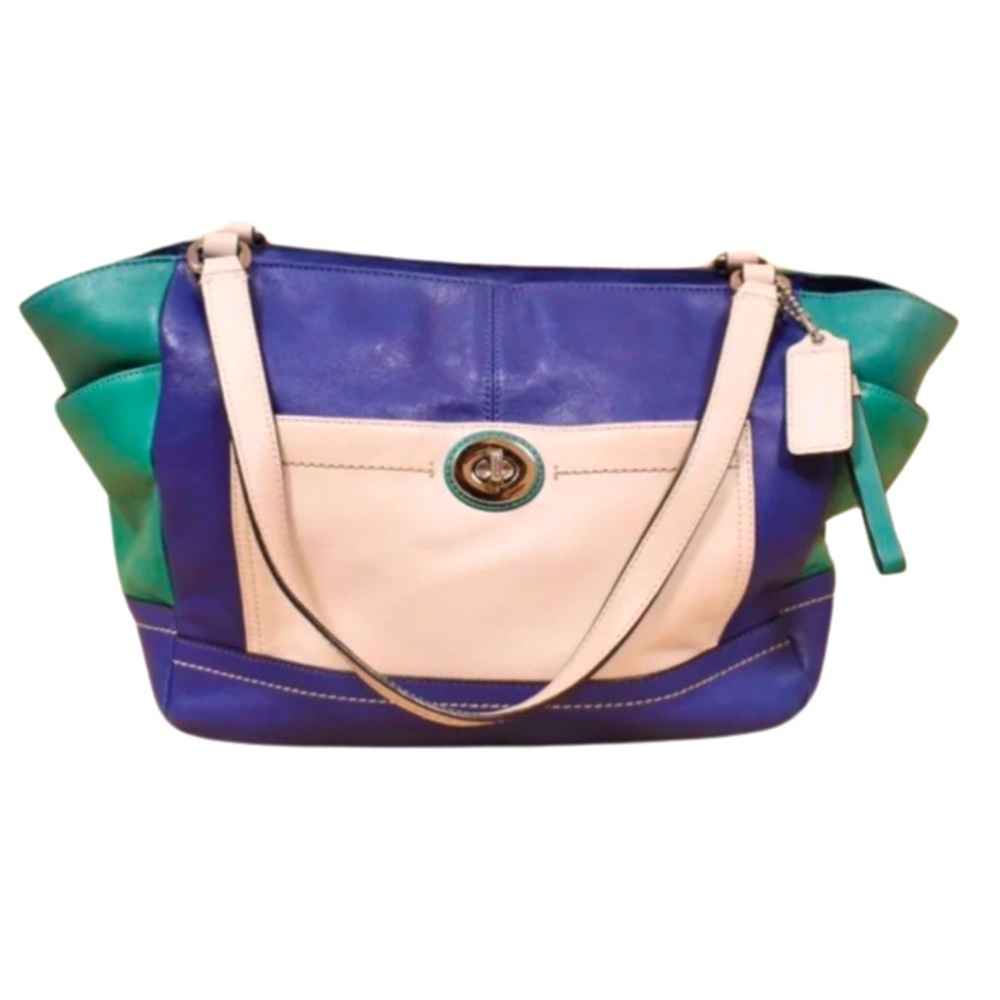 COACH Authentic Blue Y2K Leather Colorblock Carrie Luxury Shoulder Bag Purse